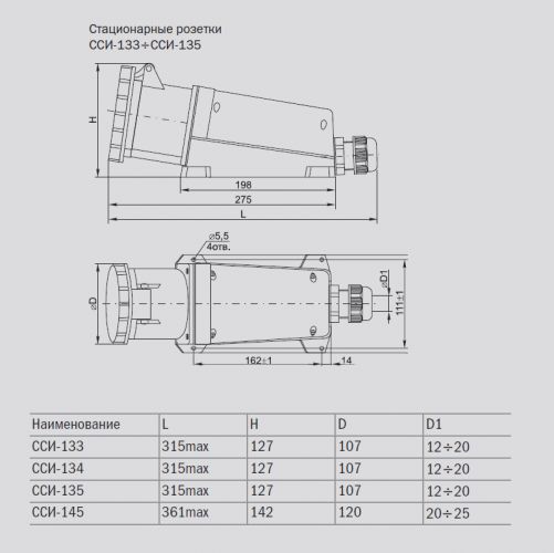 Розетка стационарная ИЭК 145 125А 380В 3Р+PЕ+N (PSR12-125-5) - фото 2