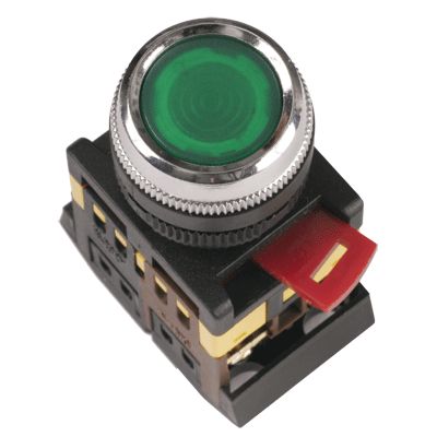 Кнопка ИЭК ABLFS-22 зеленый D22мм неон 240В 1з+1р (BBT30-ABLFS-K06) - фото 1