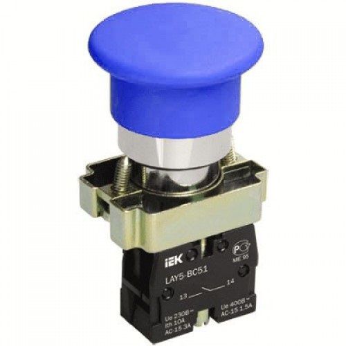 Кнопка ИЭК LAY5-BC61 "Грибок", без подсветки синий, 1з (BBG70-BC-K07) - фото 1
