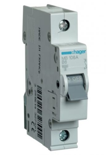 Автоматический выключатель Hager 1P 6kA B-6A 1M (MB106A) - фото 1