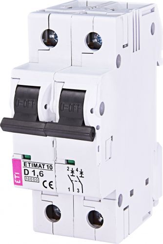 Автоматический выключатель ETI ETIMAT 10 2p D 1,6А (2153707) - фото 1