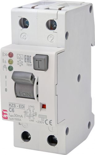 Дифференциальный автоматический выключатель ETI EDI KZS-2M 2p C 6/0,03 (2172411) - фото 1