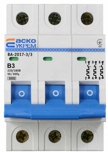 Автоматический выключатель Аско УкрЕМ ВА-2017/B 3р 3А (A0010170060) - фото 1
