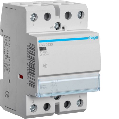 Контактор бесшумный Hager ESC263S 63A, 2НО, 230В - фото 1